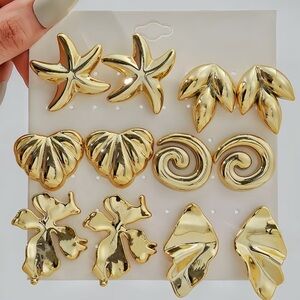 Gold Tone Tropical Earrings Set - Women's Fashion Jewelry